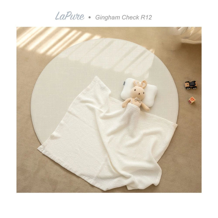 LaPure Round Mat Gingham Check Natural Fabric Beige (R12)