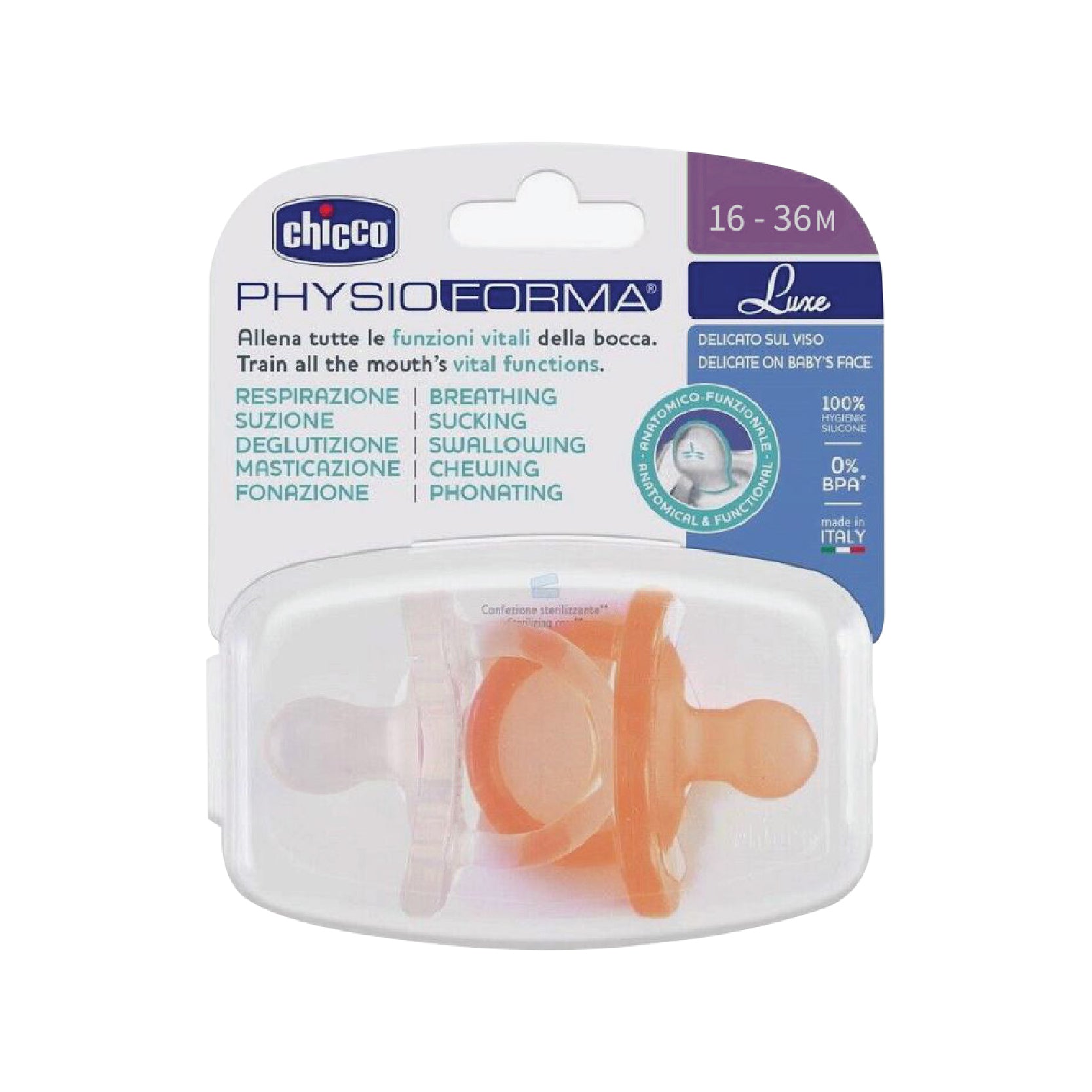 Chicco Physioforma Silicone Soother Soft Luxe 16-36M Blue Orange 00073035310000